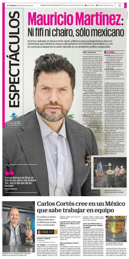 Univ_espect's tweet photo. #EnPortada El actor volvió a México🇲🇽para protagonizar la obra en streaming que retrata la censura del gobierno en el ámbito periodístico y con la cual busca despertar la unión del país en un ambiente político polarizado
👉 https://t.co/eKWyN5MnBq
| Suscríbete a #ELUNIVERSALPlus https://t.co/CN9K6P4iYK