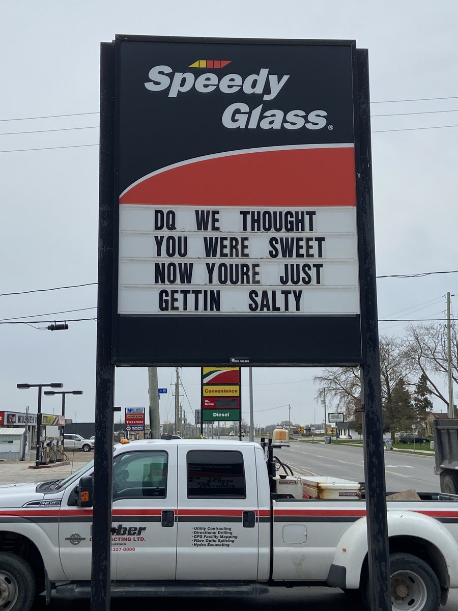 1017theOne's tweet photo. Things are getting heated with Speedy Glass and Dairy Queen.

#theonesignwar #signwars #listowel #supportlocal #shoplocal https://t.co/OSQ35OkmAy
