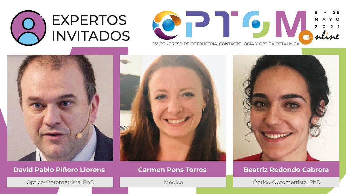 ⏰ Queda poco para que comience #OPTOM´21 Online, donde estarán presentes diversos expertos en áreas como la Optometría o la Contactología. 👇

🧑‍🏫 David Piñero ➡️ bit.ly/DavidPi
👩‍🏫 Carmen Pons ➡️ bit.ly/CarmenPon
👩‍🏫 Beatriz Redondo ➡️ bit.ly/BeatrizRed