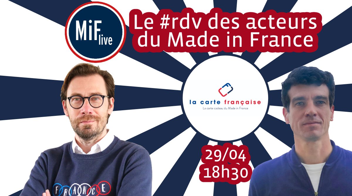 mif360's tweet photo. Nouveau MiFlive avec Charles, le fondateur de la @cartefrancaise, la carte indispensable pour vos achats #madeinfrance !
Jeudi 29/04 à 18h30 sur le compte Instagram 'mifbook' 🎙
#MiFlive, le #rdv des acteurs du #madeinfrance 🇨🇵 https://t.co/W4dTAwRmKa