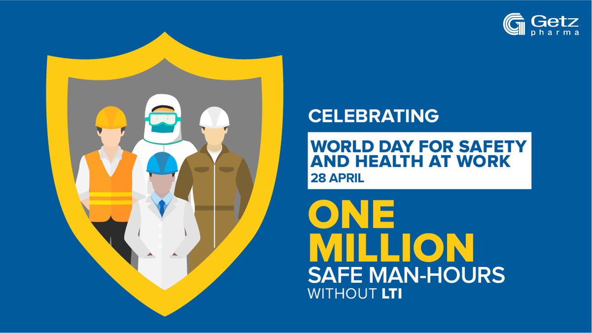 Today is World Day For Safety And Health At Work. On this day, #GetzPharma is proud to announce that we have successfully completed ‘One Million Safe Man-hours Without Lost Time Injury (LTI).’ 
#WorldWHSday2021 #IWMD2021 #SafeDay2021