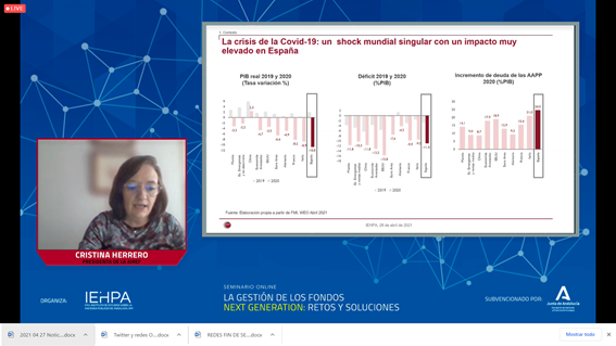 AIReF_es's tweet photo. La presidenta de la @AIReF_es Cristina Herrero afirma que se puede potenciar el impacto de los fondos europeos con una adecuada coordinación entre las AAPP y una evaluación integral. Seminario #NextGenerationCCAA de @FPA_IEHPA
👉 https://t.co/SSn9b7NpcB https://t.co/4buwpAIvel