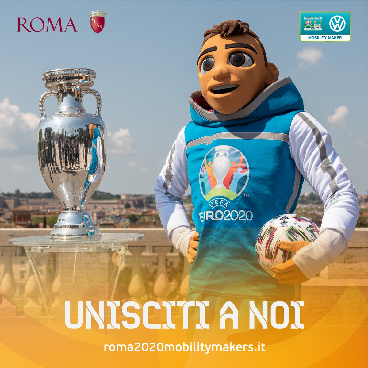 Roma's tweet photo. ⚽ Diventa #MobilityMaker ed entra a far parte del team @EURO2020 che accoglierà fan, turisti e cittadini nelle strade e nelle piazze di #Roma, fornendo indicazioni su partite, mobilità ed eventi in programma. 
Qui tutte le informazioni 👉https://t.co/HG8FkD8Qd6 @RomaEURO2020 https://t.co/qYor6zJEDb