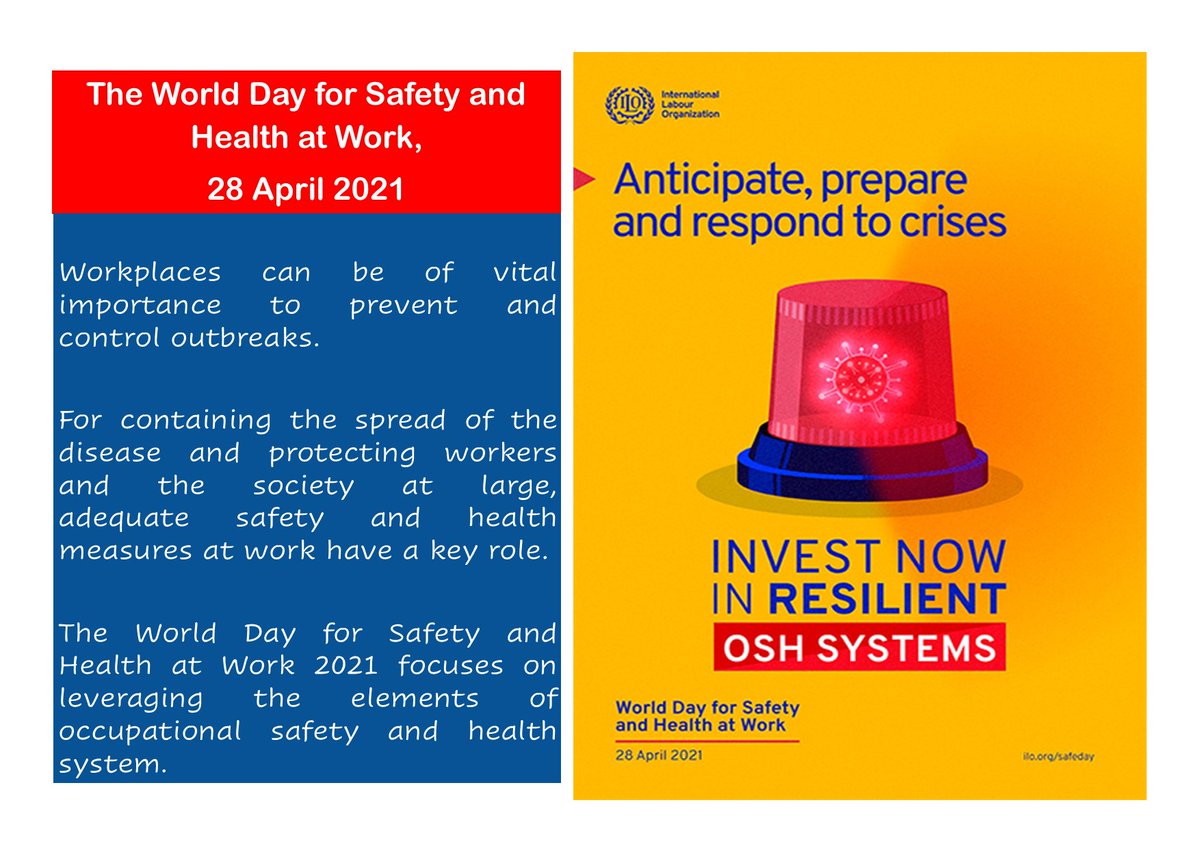 MEOR_NHSP3's tweet photo. World Day for Safety &amp; Health at Work 2021 promotes the prevention of occupational accidents &amp; diseases https://t.co/XL6BZcbSJG
Amid #COVID19 pandemic, the importance of occupational safety &amp; health has increased more than ever before @mohpnep @UKinNepal @WHONepal @ILO_Nepal https://t.co/C4FCsqFRAe
