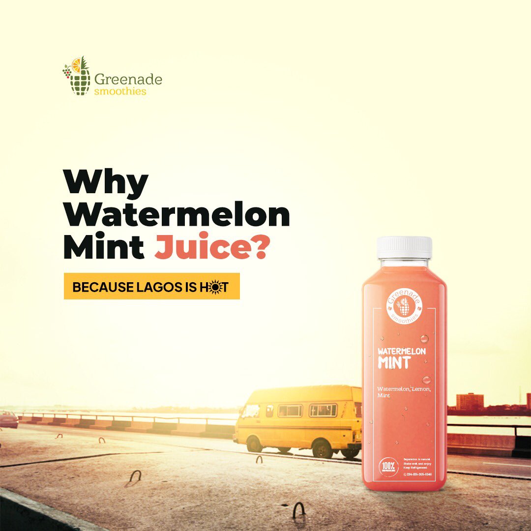greenadeNG's tweet photo. Our Greenade Watermelon mint juice is fortified with nutrients and vitamins that will flush out toxins and keep you hydrated during the hot weather.
Do not miss out on this !
Call / WhatsApp us on 08163956546 to place your order.
#watermelon #Greenade #GREENADESMOOTHIES https://t.co/AUp9ayiVJa