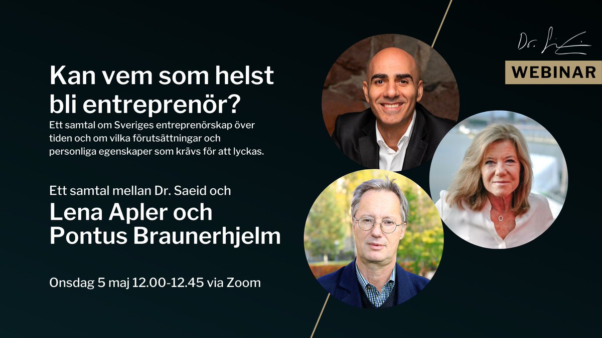 Kan vem som helst bli entreprenör? Varmt välkommen till ett webinar 5 maj 12.00 där jag, Lena Apler och Pontus Braunerhjelm bla. samtalar om vilka egenskaper som krävs för att lyckas. 

Läs mer och anmäl dig här: …aunerhjelm-lena-apler.confetti.events
Hoppas vi ses! /S. #showmustgoon