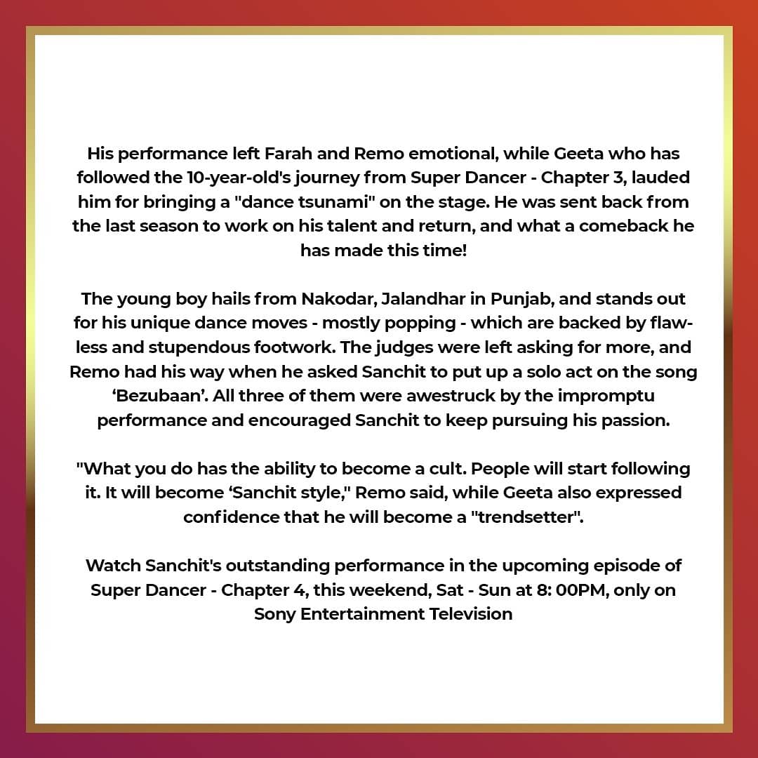 celebfiemedia's tweet photo. Super Dancer Chapter 4's stage is set to see contestant #Sanchit setting the stage on fire with his mentor, #VartikaJha this weekend only on @SonyTV
#superdancer #dance #dancereality #power #raghavjuyal #geetakapur #shaktimohan #remodsouza https://t.co/QxOoi2MExW
