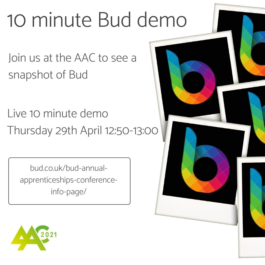 wearebud's tweet image. More and more training providers are switching to Bud; join us between 12:50 and 13:00 on Thursday 29th April at the AAC to find out why.

For more information, visit our website: lnkd.in/e-C2hs4

#FEWeekAAC #apprenticeships #singlesystem #edtech #educationmanagement