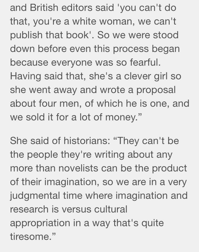 Right. We’d like anyone to be able to tell anyone’s story = more white authors in reality. A white perspective on others’ Iived experiences, sanitised and marketed by white people aimed at white readers.