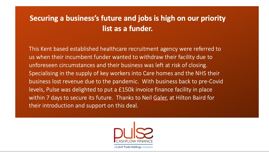 pulsefinanceltd's tweet photo. Securing a business's future and jobs is high on our priority list as a funder.@pulsecashflow are working hard to help #UKbusinesses get their growth plans back on track.
#supportingbusinesses #savingjobs #invoicefinance https://t.co/F9C1L30hQe