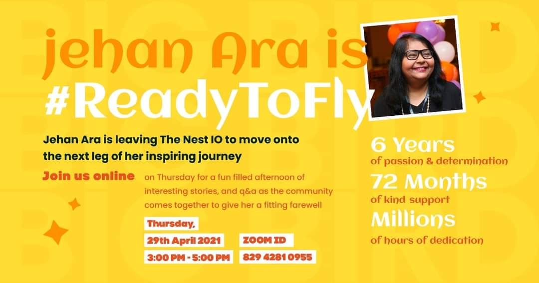 TheNestiO's tweet photo. Join us as we celebrate @jehan_ara  and her contributions to The Nest IO Community, tomorrow between 3-5 pm in a virtual session on Zoom. 

Come take part and wish her luck for all her upcoming endeavors! 

Link to join: https://t.co/nL9azqAaLv

#ReadyToFly https://t.co/iNRWaobK5X