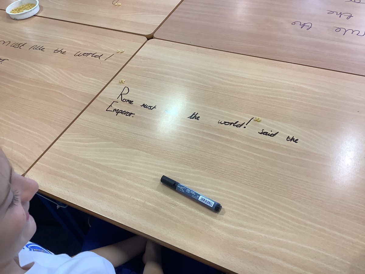 StMarysSchoolRC's tweet image. J1 had a fantastic English lesson today on correct use of inverted commas to show speech! We used our desks to write on and Macaroni for the speech marks 😂😂
#invertedcommas 
#speechmarks