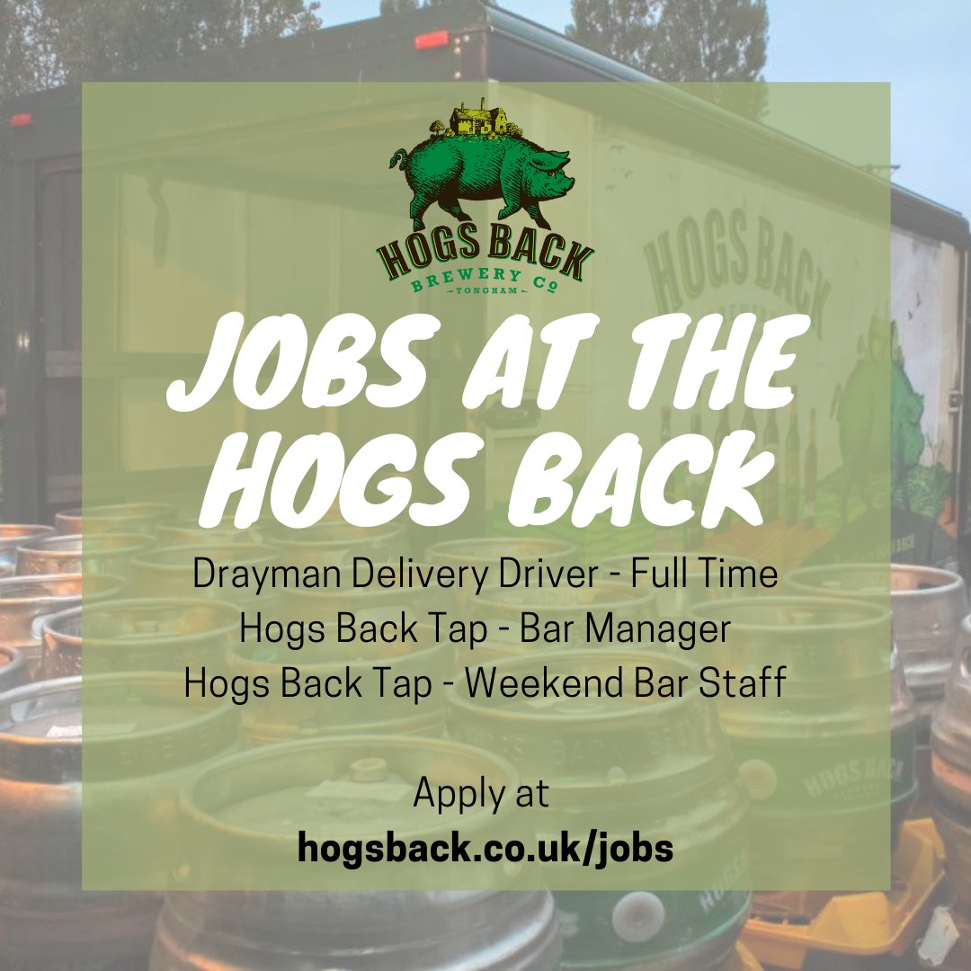 HogsBackBrewery's tweet image. Plenty of opportunities to join the Hogs Back Team. We have positions for experienced delivery drivers and hospitality &amp;amp; bar staff. Find more details at hogsback.co.uk/jobs

#jobs #BreweryJobs #Surrey #JobsWithBeer #job #jobsearch