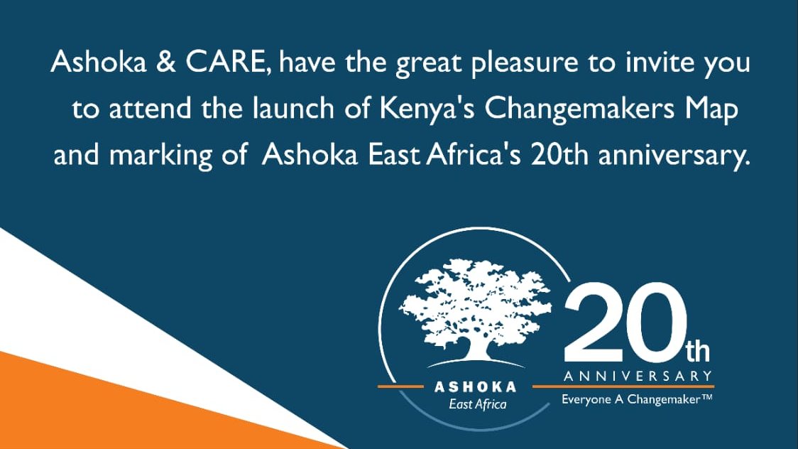 AshokaNordic's tweet image. On May 17 at 9:00hrs (EAT) @AshokaEA will be launching the Kenya #ChangemakerMap, commemorating the 20th anniversary of the @Ashoka #EastAfrica office. Hence, we extend you a cordial invite to join us! Register here to attend 👇 bit.ly/3gK1xt3