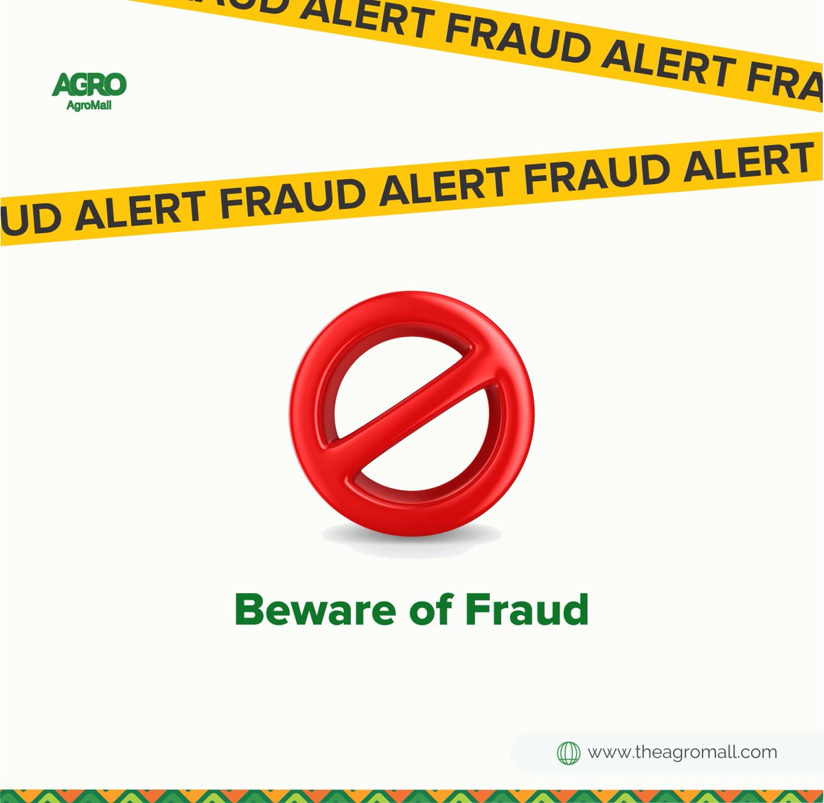 theagromall's tweet photo. As we continue to lead digitized agriculture in Nigeria and take farmers to the next level, we would like to advise you to be on the lookout for fraudsters.
AgroMall will never ask you to share your BVN through email, social media, or SMS.
Beware!
#Antifraudalert https://t.co/0FeHG4oYGt