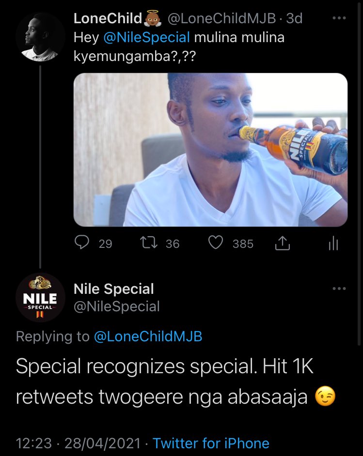 Twitter is time to do your thing, <a href="/NileSpecial/">Nile Special</a> wants to talk to me man to man. Let’s make 1k retweets 😌🔥🙏🏽