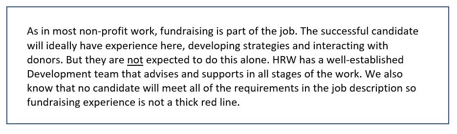 Question 9: “How much fundraising experience do you expect candidates to bring to the post?”