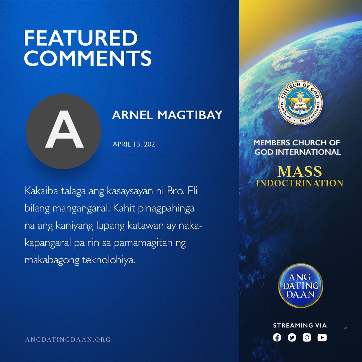 AngDatingDaanTV's tweet image. Viewers from different places are reacting to Ang Dating Daan’s Mass Indoctrination.

Below are the featured comments from April 13, 2021.

#PureDoctrinesOfChrist 
#BiblicalDoctrinesDay13