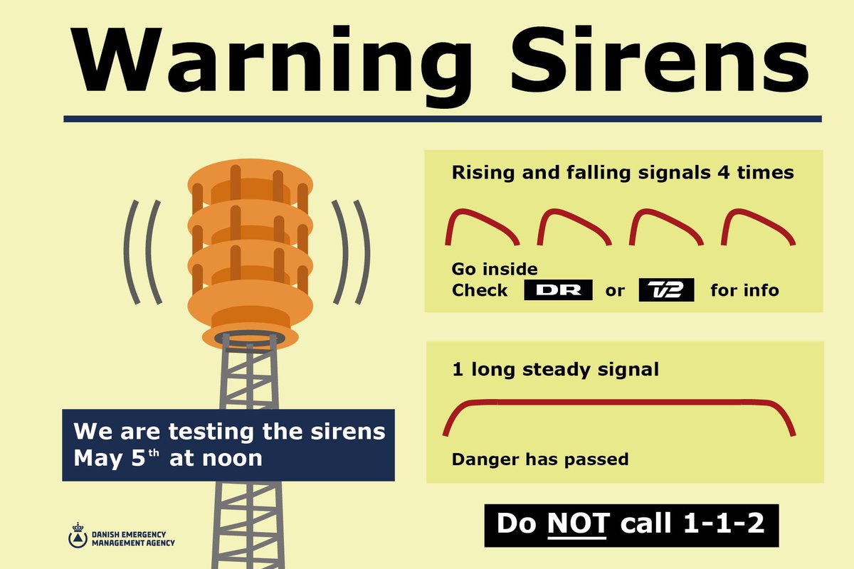 📢 In one week on May 5th we will be testing the sirens nationwide at noon 📢 There is no need to worry. You can read more in our fact sheets 👉 bit.ly/32SdhS6