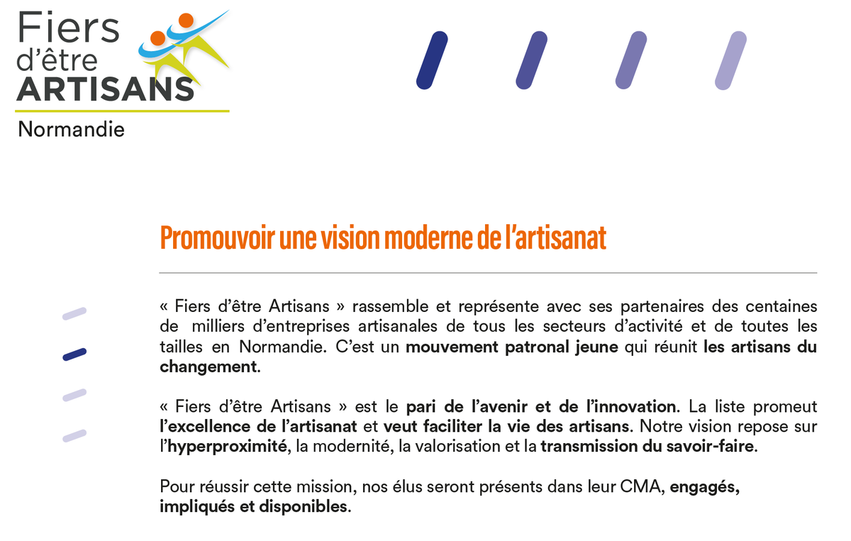 📢 Fiers d'être Artisans Normandie avec ses partenaires se mobilise et porte une vision #moderne de l'Artisanat !
#Normandie #FiersdetreArtisans #ElectionCMA