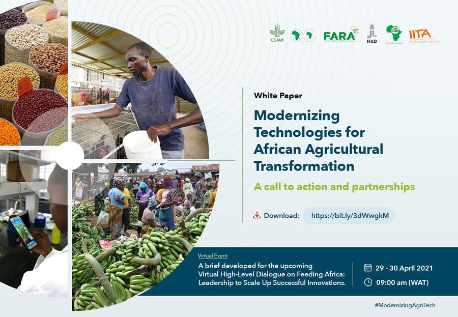 IITA_CGIAR's tweet photo. 📢The white paper “Modernizing Technologies for African Agricultural Transformation: A call to action and partnerships” is out NOW!
🌱Read contributions from @CGIAR @AfDB_Group @IFAD @FARA for the High-Level Dialogue on #FeedAfrica. https://t.co/4dUIqfKUKF #ModernizingAgriTech https://t.co/NPXd4f36Q4