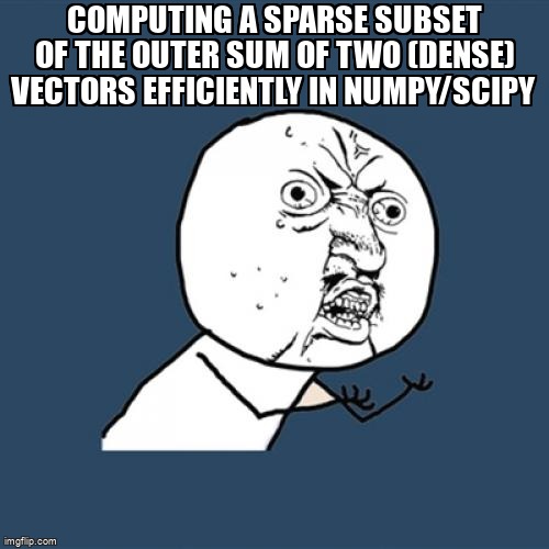 overflow_meme's tweet photo. Computing a sparse subset of the outer sum of two (dense) vectors efficiently in numpy/scipy https://t.co/f25MRbVLpo #scipy #numpy #python #sparsematrix https://t.co/2hudXf1ZqD