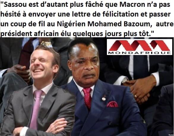 brazzanews's tweet photo. 🇨🇬\/🇫🇷Sassou n’est pas vraiment content de Macron. En refusant de venir à N’Djamena, il l’a clairement manifesté. Le président congolais n’a pas digéré que son homologue français ne lui ait pas adressé ses félicitations après sa réélection.
https://t.co/rBA6p2Vgqq #ChezMoiAuCongo https://t.co/BSIBVRmGtJ