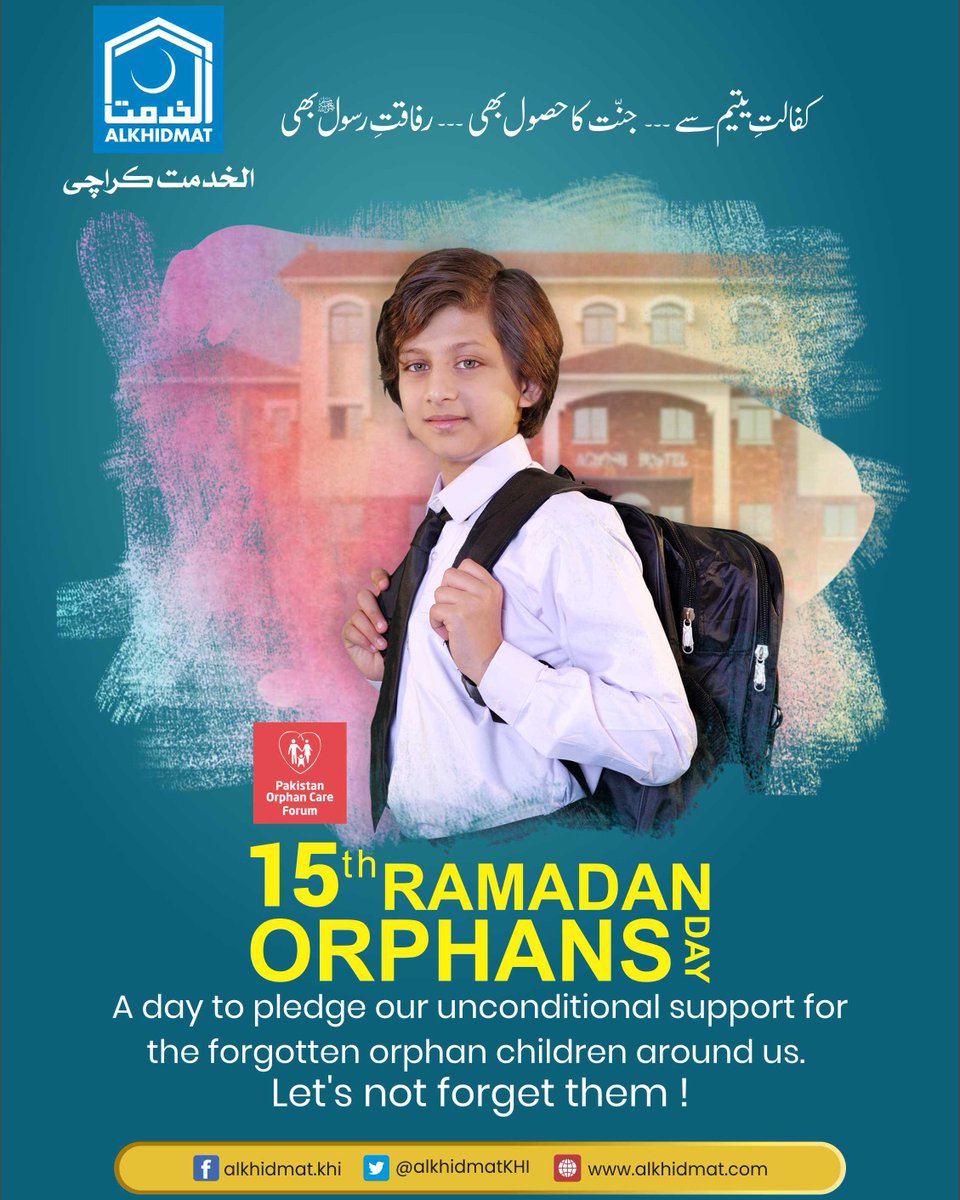 alkhidmatKHI's tweet photo. #Orphansday15thRamadan
A day to pledge our unconditional support for the forgotten orphan children around us.
Let's not forget them !
#15th_Ramadan_Orphan_Day
#Alkhidmat #Karachi #Pakistan #World #Orohan https://t.co/YWs5dKdGWg