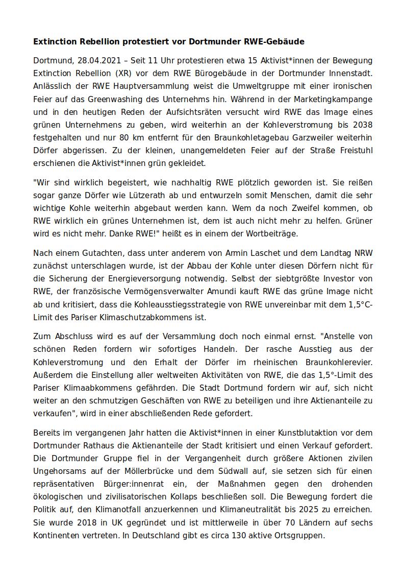 Hier ist die Pressemitteilung zu Aktion vor dem #RWE Tower in Dortmund heute mit weiteren Erläuterungen.

#StopptDieZerstörung unserer Lebensgrundlagen!