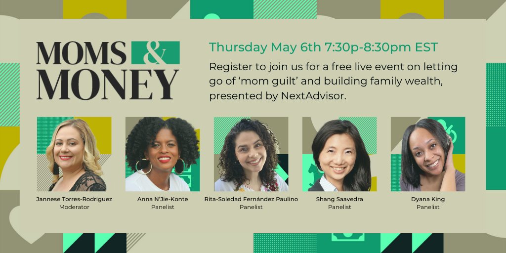 I'm so excited to participate in this <a href="/NextAdvisor/">NextAdvisor</a>  "Mom's &amp; Money" panel next week with the incredible <a href="/wealthparatodos/">Rita-Soledad Fernández Paulino</a> <a href="/DineroPodcast/">Jannese Torres | Yo Quiero Dinero® 🇵🇷</a> <a href="/savemycents/">Shang</a>, &amp; <a href="/moneybossmama/">Dyana of Money. Boss. Mama</a>. If you're a mom or know one pursuing generational wealth, please register! It's free! 

redventures.zoom.us/webinar/regist…