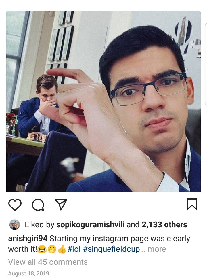 Anish Giri on X: Thank you all for 100K+ followers on Instagram now as  well. I am now retiring. ✌️  / X