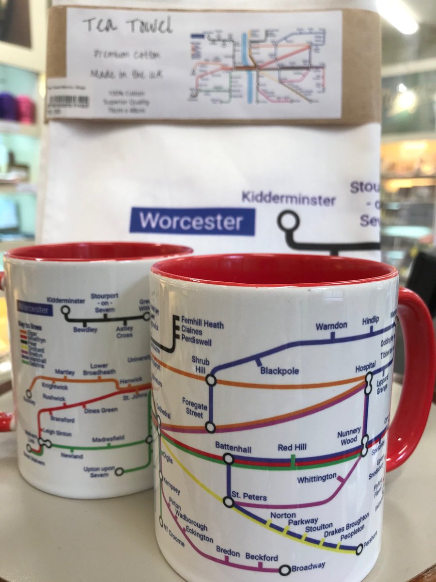 Happy #Wednesday #WorcestershireHour 😊 <a href="/WorcesterTIC/">Worcester TIC</a> are loving our new range of #gifts by #local resident Becky Jones.  Inspired by the iconic London underground map the new tea towel &amp; mug shows a unique view of #Worcester &amp; surrounding towns &amp; villages #LoveWorcs #shoplocal