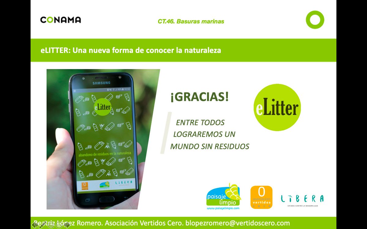 PaisajeLimpio's tweet image. En #CONAMA @info_conama grupo de trabajo #basurasmarinas la app @eLitter que identifica las fuentes de la #Basuraleza en espacios naturales Proyecto creado por @Vertidos_Cero @PaisajeLimpio con la colaboración del #ProyectoLibera