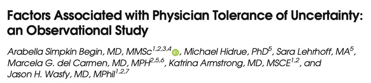 Arabella Simpkin Begin MD PhD (@greyscalespaces) on Twitter photo Just published in <a href="/JournalGIM/">JGIM Journal of General Internal Medicine</a> "Factors associated with physician tolerance of #uncertainty" Could learning to embrace uncertainty reduce #burnout? <a href="/MGHMedicine/">MassGeneral Medicine</a> <a href="/harvardmed/">Harvard Medical School</a> <a href="/jasonwasfy/">Jason H. Wasfy, M.D.</a> <a href="/katrinarmstrong/">Katrina Armstrong</a> bit.ly/2PvJA6r Just published in <a href="/JournalGIM/">JGIM Journal of General Internal Medicine</a> "Factors associated with physician tolerance of #uncertainty" Could learning to embrace uncertainty reduce #burnout? <a href="/MGHMedicine/">MassGeneral Medicine</a> <a href="/harvardmed/">Harvard Medical School</a> <a href="/jasonwasfy/">Jason H. Wasfy, M.D.</a> <a href="/katrinarmstrong/">Katrina Armstrong</a> bit.ly/2PvJA6r