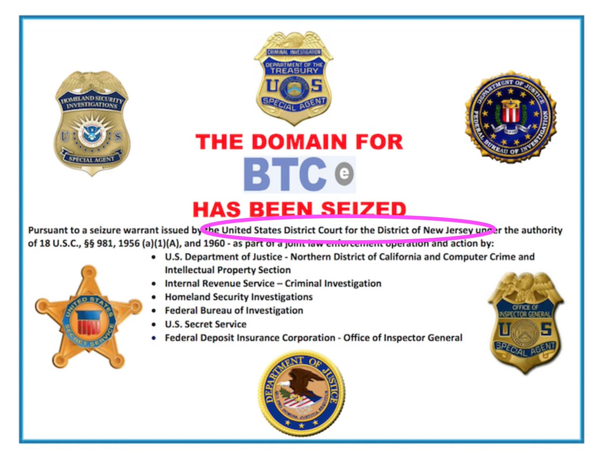 The last page of that doc DOES reference a July '17 warrant for BTC-E info on Equinix servers.In New Jersey.For info housed by a company HQ'd in Northern District of CA.For a case indicted in May '16 and January '17 by Northern District of CA. https://www.justice.gov/usao-ndca/press-release/file/984661/download