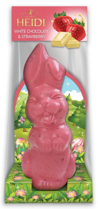 White chocolate and strawberry (a combo that makes it pink) Easter bunny figure.