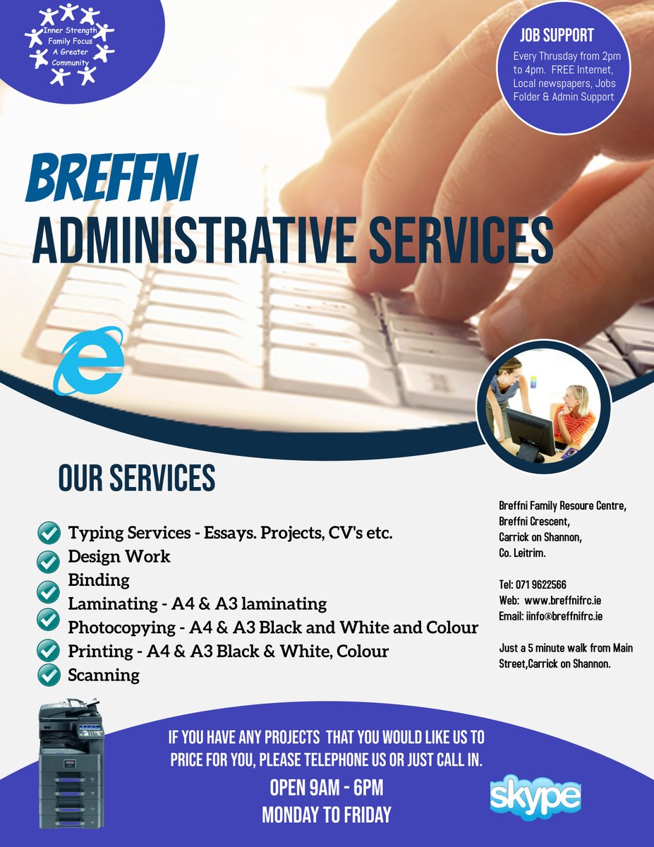 #RTP For all your admin needs including photocopying A4 and A3 - Black and white and colour, typing, binding, laminating, give us a call on 071 9622566.