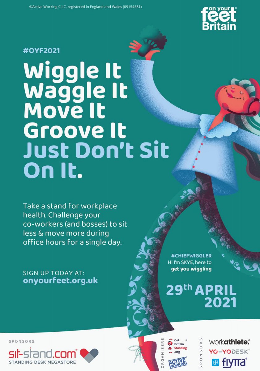 Tomorrow is On Your Feet Britain and workers all over the country are coming together to #MoveMore &amp; #SitLess.

We are taking part with standing phone-calls, walking meetings , banning internal emails and lunch at your desk. 

#OYF2021 <a href="/getGBstanding/">GET BRITAIN STANDING</a>