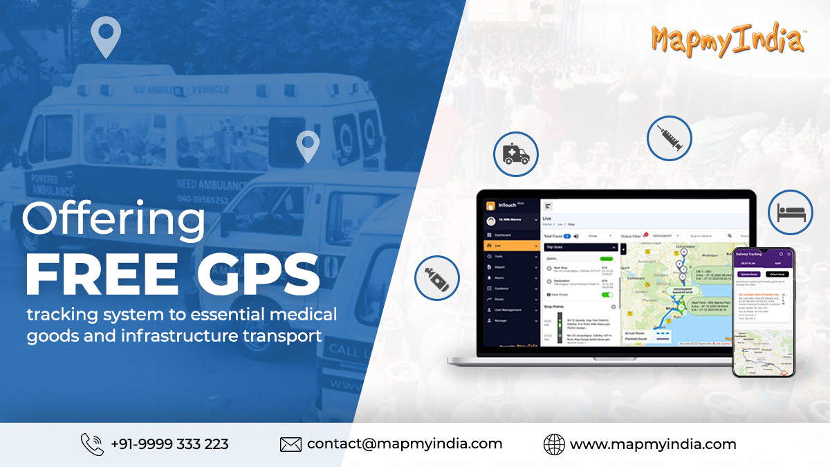 MapmyIndia is offering to install #GPS tracking systems for free in all medical infrastructure transport vehicles across India. Write to contact@mapmyindia.com or call +919999333223 with your company and vehicle details to get you started ASAP. 

#GPSTracker #IoT
(1/2)