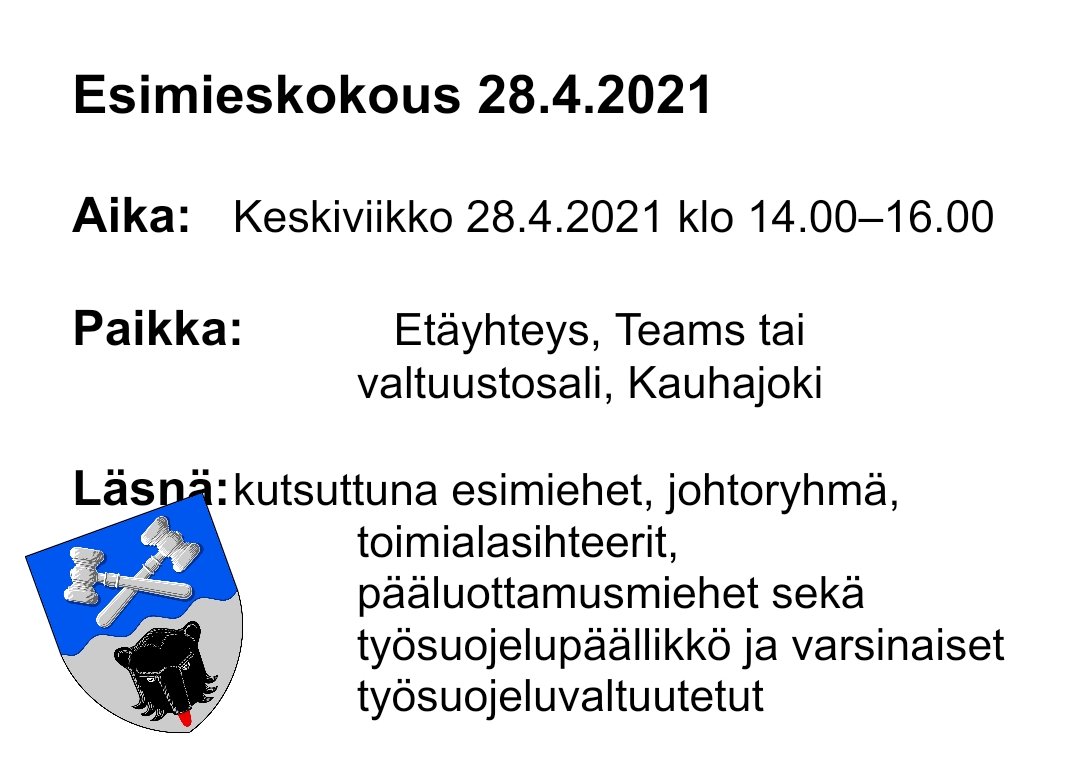 Ensimmäinen #esimiespalaveri <a href="/kauhajoki/">kauhajoki</a> Varsinainen aloitus 3.5. #kauhajoki #hallintojohtaja #isollakoolla #henkilöstö