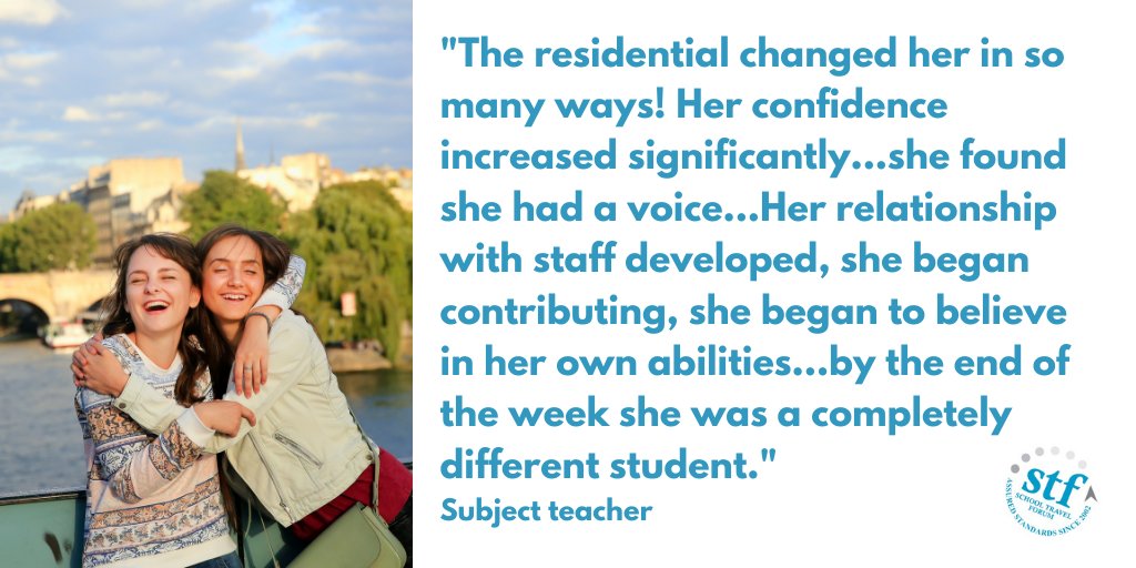 School Travel Forum (@stf_forum) on Twitter photo School residentials transform lives. Our members can't wait to welcome school groups once more. <a href="/educationgovuk/">Department for Education</a> #GlobalTravelTaskforce - teachers, parents and our members are still awaiting roadmap as to when these opportunities can re-start.
#SaveOurSchoolTrips School residentials transform lives. Our members can't wait to welcome school groups once more. <a href="/educationgovuk/">Department for Education</a> #GlobalTravelTaskforce - teachers, parents and our members are still awaiting roadmap as to when these opportunities can re-start.
#SaveOurSchoolTrips