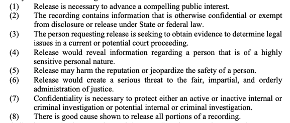 The second set of questions for the court to consider is release (either to the family or the public):