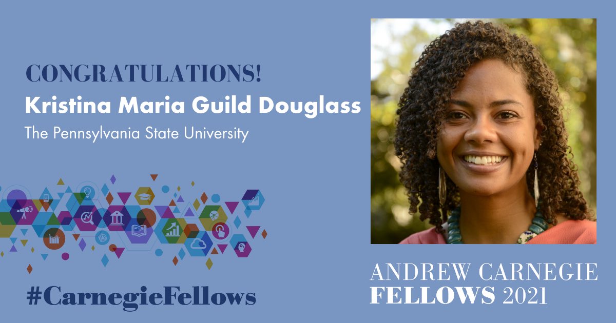 We are so proud to announce that our @kgdouglass has been selected as member of the 2021 class of #CarnegieFellows. Our PI is a superstar ✨

Thank you @CarnegieCorp for recognizing the importance of and supporting engaged social science and humanities work.