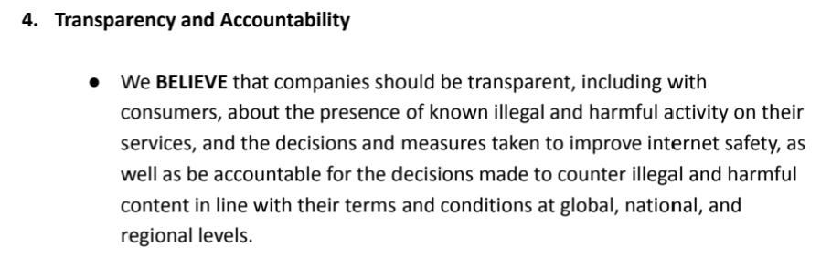 Transparency and Accountability form the Fourth G7 Internet Safety Principle. Some 'Operational Principles' follow /5