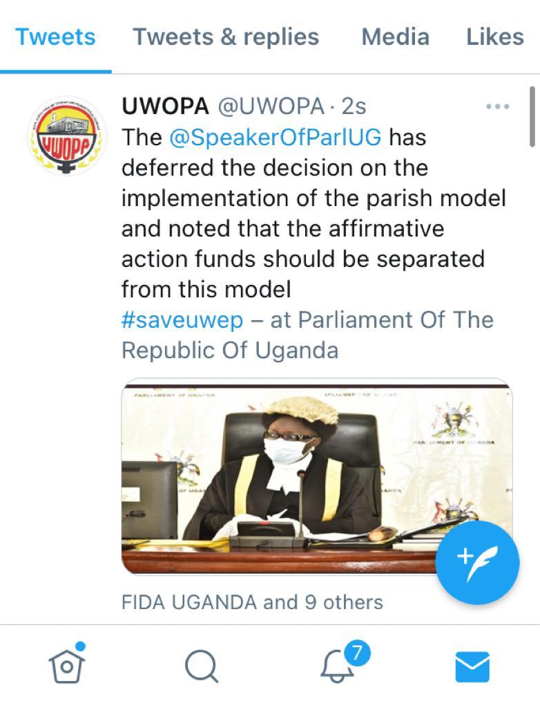 patriciamunabi's tweet photo. Thanks 4 your leadership @RebeccaKadagaUG. On Monday I joined the women's movement to call on govt to #SaveUWEP . Thank you @SpeakerOfParlUG for seeing the importance of not merging UWEP. #Kadaga4Speaker @FIDA_Uganda @BeckyJuna @RobinahR @TracyKirabo4 @EstherBirungi4 @EddiePages https://t.co/qGyiJpFwLK