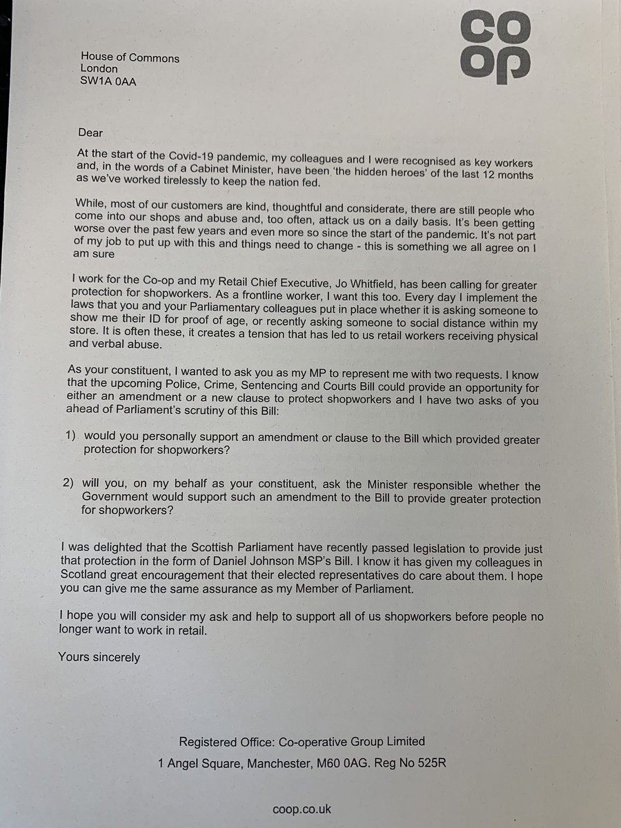 Myself and the team in @coopuk Wolds Drive feel passionately about the safety of our colleagues. 

Our letters are signed and in the post to our MP @RuthEdwardsMP @paulgerrard1971 

#ItsWhatWeDo #SaferColleagueSaferCommunity 
@JoWhitfield_  @paulgerrard1971 @adamdowrick