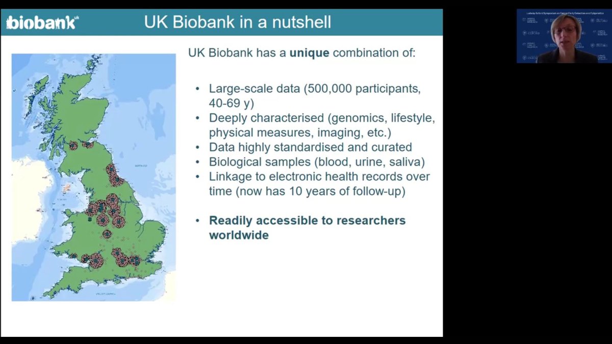 OxfordCancer's tweet photo. Speaking at the #LudwigOxfordSymposium, Naomi Allen @Oxford_NDPH outlines how @uk_biobank data including multi-omics and clinical imaging can be used for early cancer detection research 

#OxCODE https://t.co/rKi2ZdyCwO