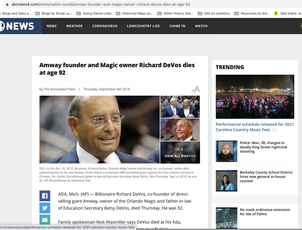 If you're thinking, "Boy, this sounds a lot like those MLM people," you are absolutely right. Amway was founded by Richard DeVos, father-in-law of former Education Secretary Betsy DeVos. Their uber-Calvinist family hails from a heavily Dutch Reformed region of Michigan