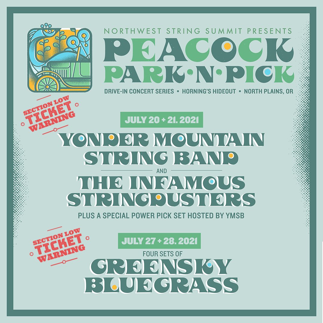 TICKET UPDATE: Well, well, well! Many sections throughout the Park n' Pick Drive-In Concert Series are LOW or have SOLD OUT for both Yonder Mountain String Band + The Infamous Stringdusters and Greensky Bluegrass. Make sure to secure your space: bit.ly/parknpick