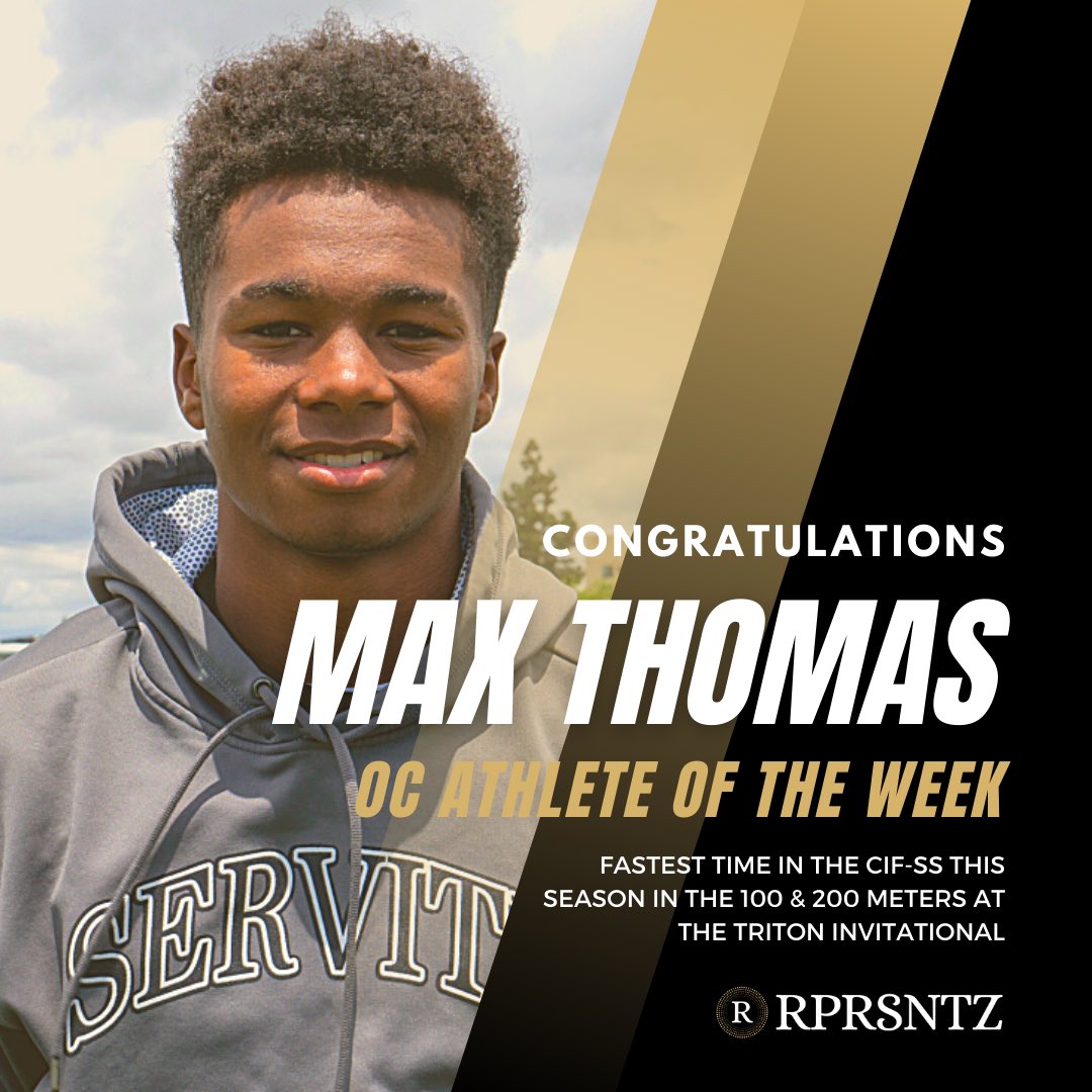 Congratulations  @maxreign_ ! 💥 Orange County #athleteoftheweek   for getting the fastest time in the #cifss this season in the #100meters and #200meters at the #tritoninvitational 🔥  
#sprintrace #sprintrun #100meterdash #athlete #athletemotivation